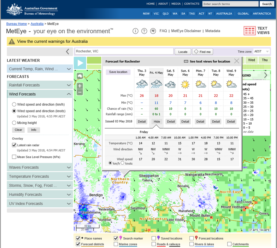 Web screen shot of a MetEye forecast